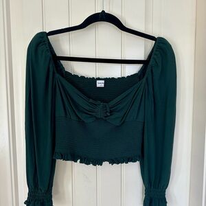 Aritzia Emerald Green Smocked Crop Top